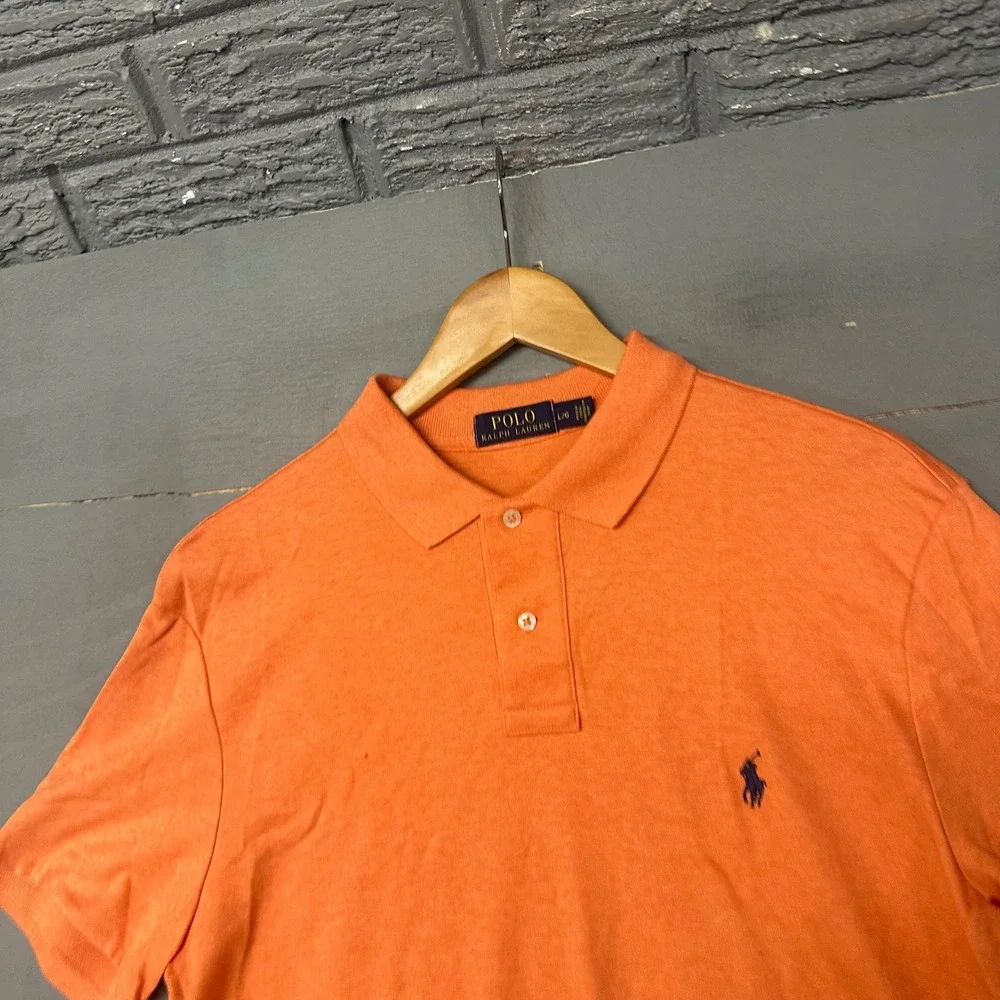 Polo‎ Ralph Lauren Mens Orange Short Sleeve Classic Fit Mesh Polo Shirt Size L